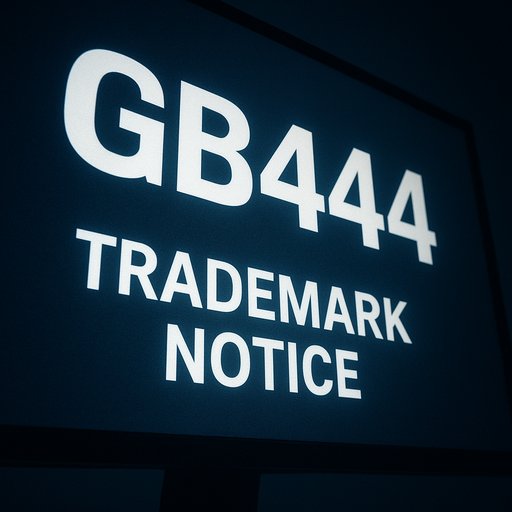 GB444 brand trademark notice on screen